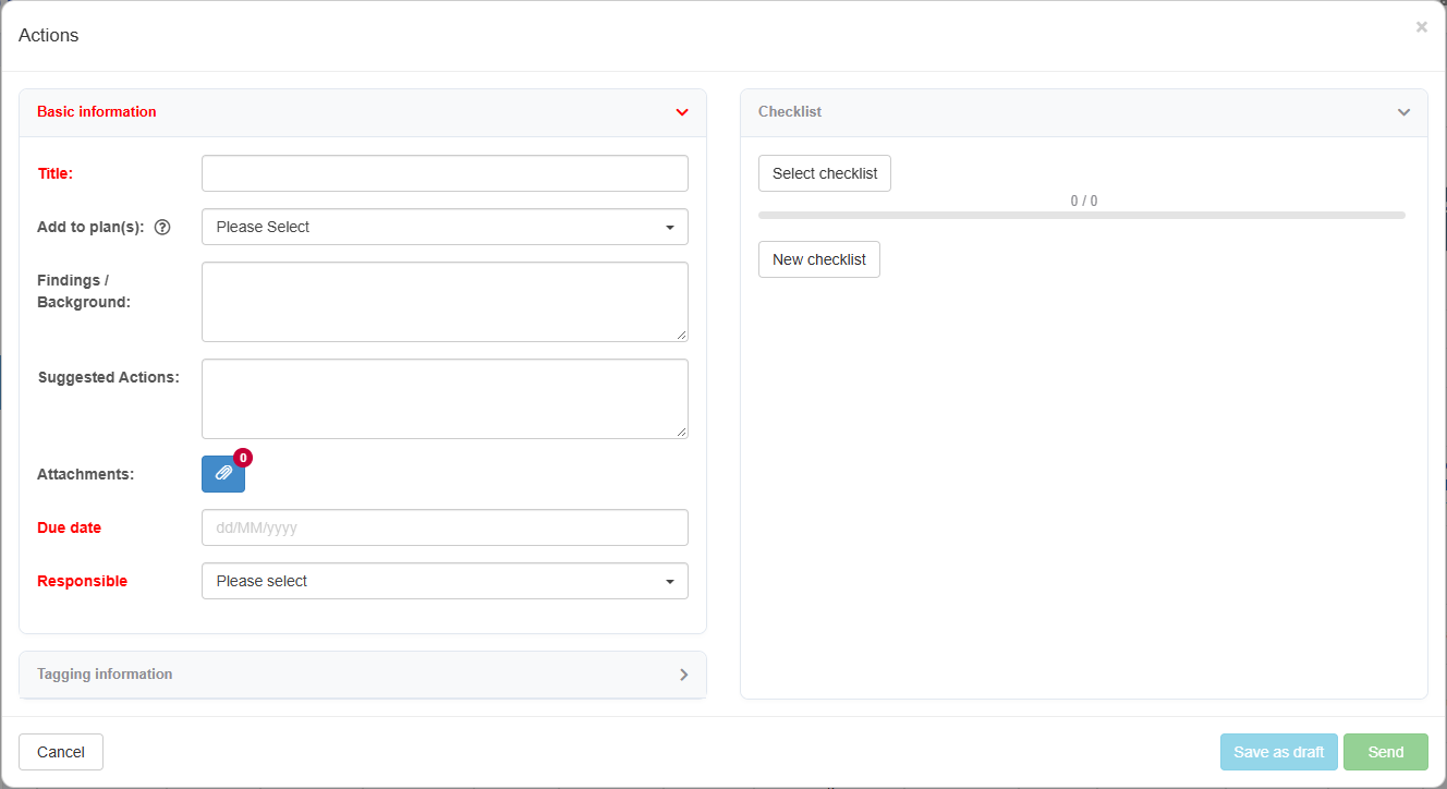 New action dialog
