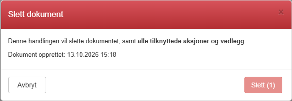 Dialogen Slett dokument med nedtelling