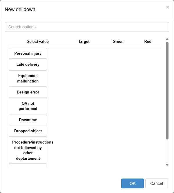 Options dialog for a split