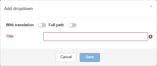 Add dropdown dialog with the With translation and Full path switches and the Title field